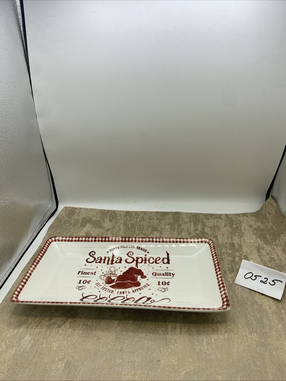pier 1 Santa Spiced Cocoa Small Serving Platter White W /Red 6.5”X 12.5”